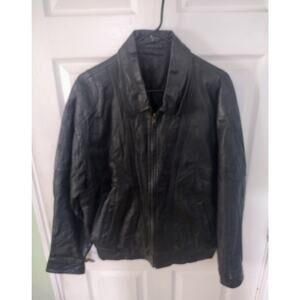 Vintage 1970s black leather bomber jacket size Large
